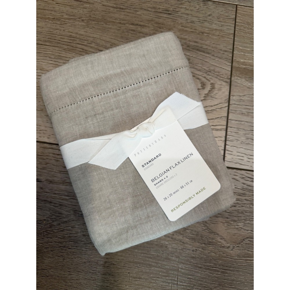 Pottery Barn Belgian Flax Linen Standard Shams Set of 2 Flax Beige New